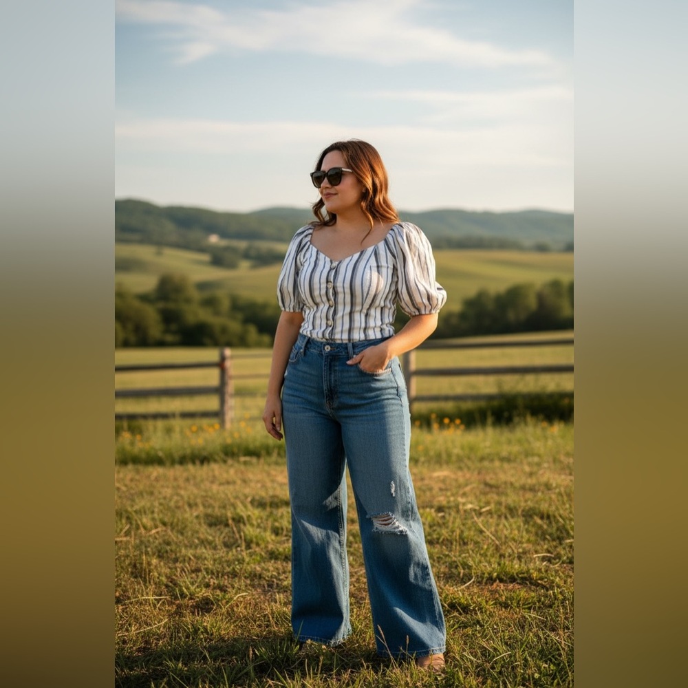 Striped White and Black Women's Blouse
